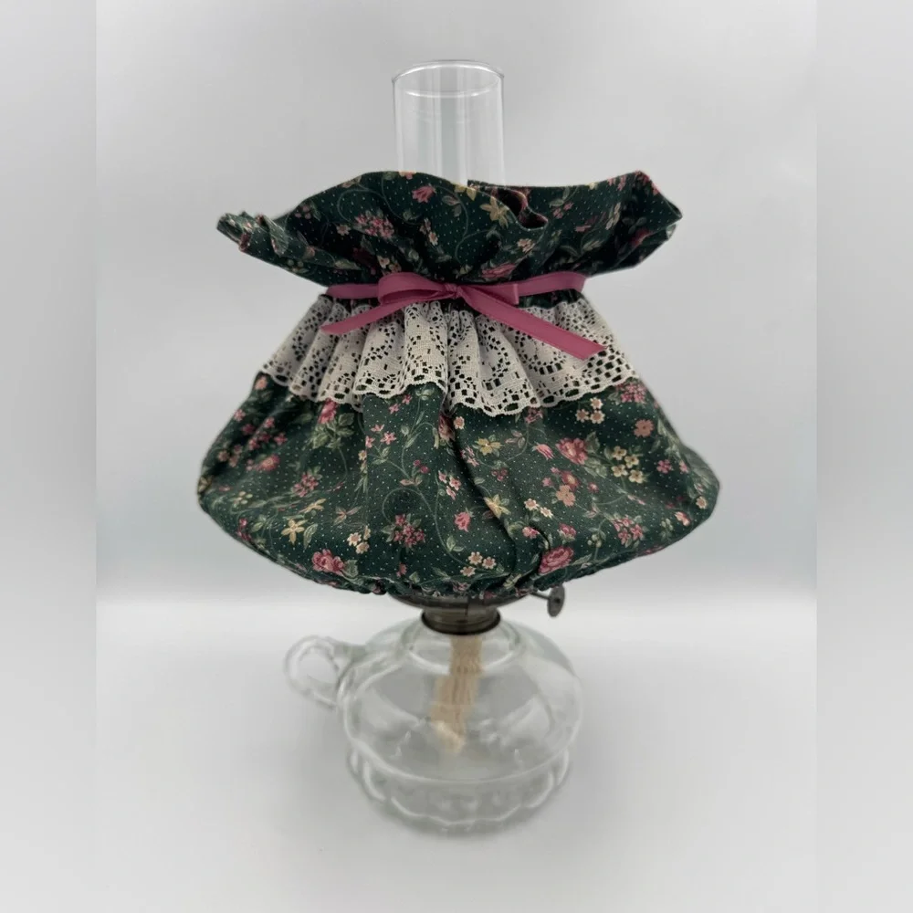 Vintage Oil‎ Lamp Floral Shade Cottagecore Glass Lantern Coquette Decor
